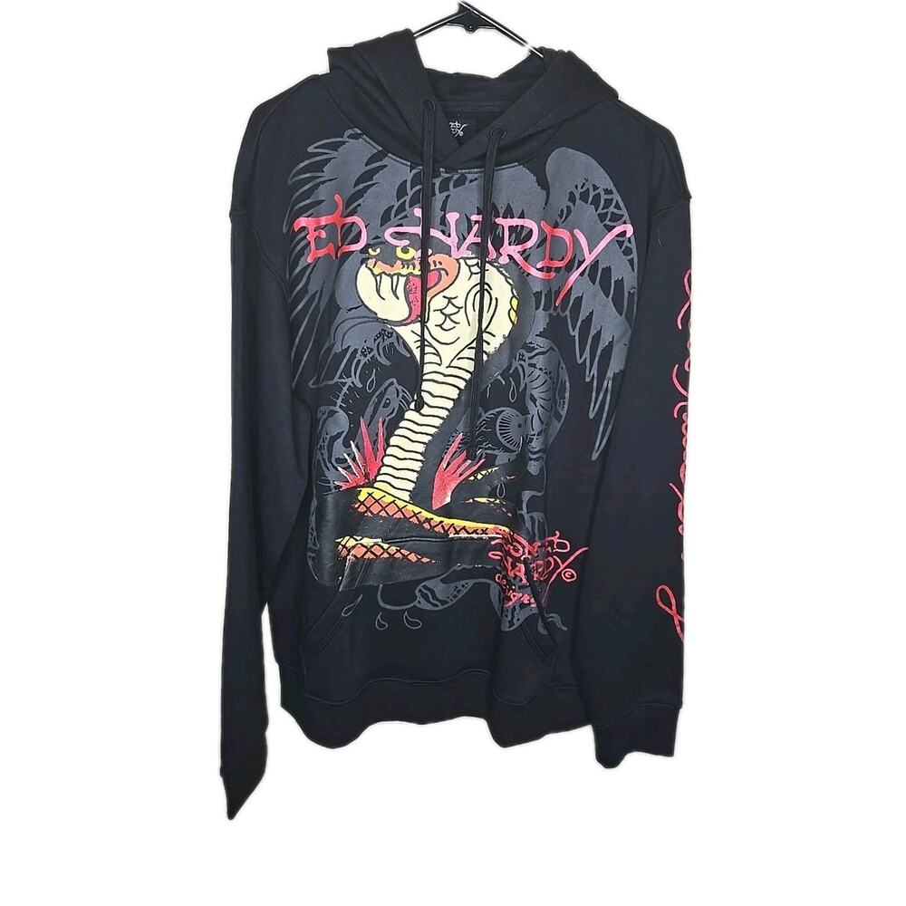 Ed Hardy Men's Size Med Black King Cobra Pullover Hoodie Sweatshirt NWT